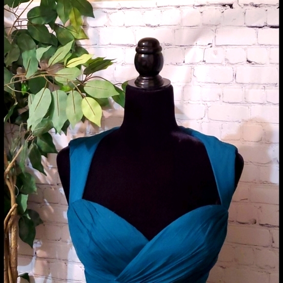 AMSALE Teal 100% Silk Dress 8 Mallard Green - Picture 6 of 9